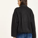Black Oversize Wool Blend Utility Jacket