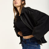 Black Oversize Wool Blend Utility Jacket