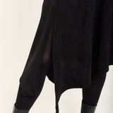 Black Faux Suede Asymmetric Midi Skirt
