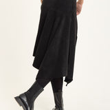 Black Faux Suede Asymmetric Midi Skirt