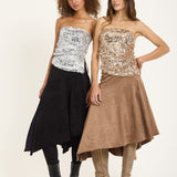 Black Faux Suede Asymmetric Midi Skirt