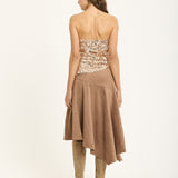 Camel Faux Suede Asymmetric Midi Skirt