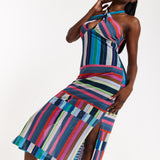 House of Holland Colour Bar Halter Neck Midi Dress