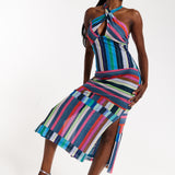 House of Holland Colour Bar Halter Neck Midi Dress