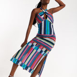House of Holland Colour Bar Halter Neck Midi Dress