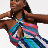 House of Holland Colour Bar Halter Neck Midi Dress