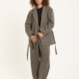 Houndstooth Wool Blend Oversized Blazer