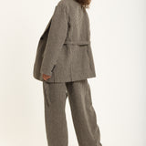 Houndstooth Wool Blend Oversized Blazer