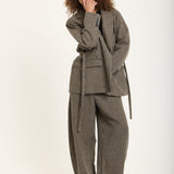 Houndstooth Wool Blend Oversized Blazer