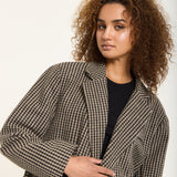 Houndstooth Wool Blend Oversized Blazer