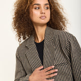 Houndstooth Wool Blend Oversized Blazer