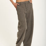 Houndstooth Wool Blend Wide Leg Trousers
