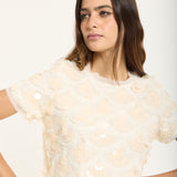 Ivory Sequin Scallop Mini Dress