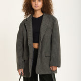 Houndstooth Wool Blend Oversized Blazer