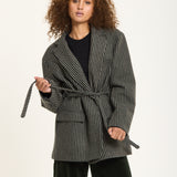 Houndstooth Wool Blend Oversized Blazer