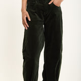 Dark Green Wide Leg Cord Trousers
