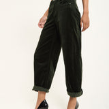 Dark Green Wide Leg Cord Trousers