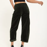Dark Green Wide Leg Cord Trousers