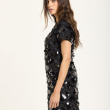 Black Sequin Scallop Mini Dress