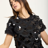 Black Sequin Scallop Mini Dress