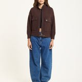 Brown Utility Knit Bomber Jacket