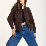 Brown Utility Knit Bomber Jacket