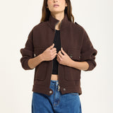 Brown Utility Knit Bomber Jacket
