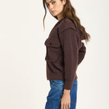 Brown Utility Zip Knit Jacket with Hood