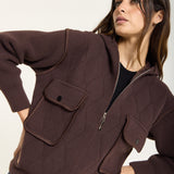 Brown Utility Zip Knit Jacket with Hood