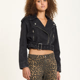 Cropped Denim Biker Jacket
