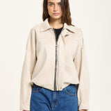 Beige Oversized Faux Suede Jacket