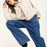 Beige Oversized Faux Suede Jacket