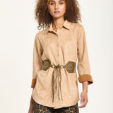 Camel Faux Suede Shirt with Belt