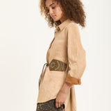 Camel Faux Suede Shirt with Belt