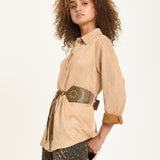 Camel Faux Suede Shirt with Belt
