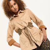 Camel Faux Suede Shirt with Belt
