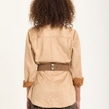 Camel Faux Suede Shirt with Belt
