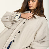 Beige Oversized Wool Blend Longline Coat