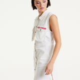 House Of Holland White Denim Mini Dress With Skater Embroidery