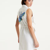 House Of Holland White Denim Mini Dress With Skater Embroidery