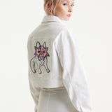 House Of Holland Bulldog Embroidered White Denim Jacket