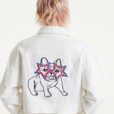 House Of Holland Bulldog Embroidered White Denim Jacket