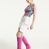 House of Holland Pink Top With Multicolour Rainbow Print