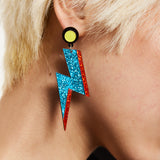 House of Holland Sparkly Lightening Bolt Drop  Style Earrings In Blue And Red