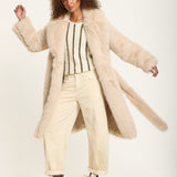 Cream Long Faux Fur Coat