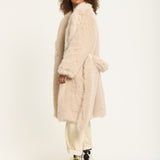 Cream Long Faux Fur Coat