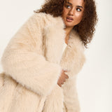 Cream Long Faux Fur Coat