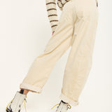 Beige Wide Leg Cord Trousers