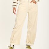 Beige Wide Leg Cord Trousers