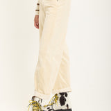 Beige Wide Leg Cord Trousers